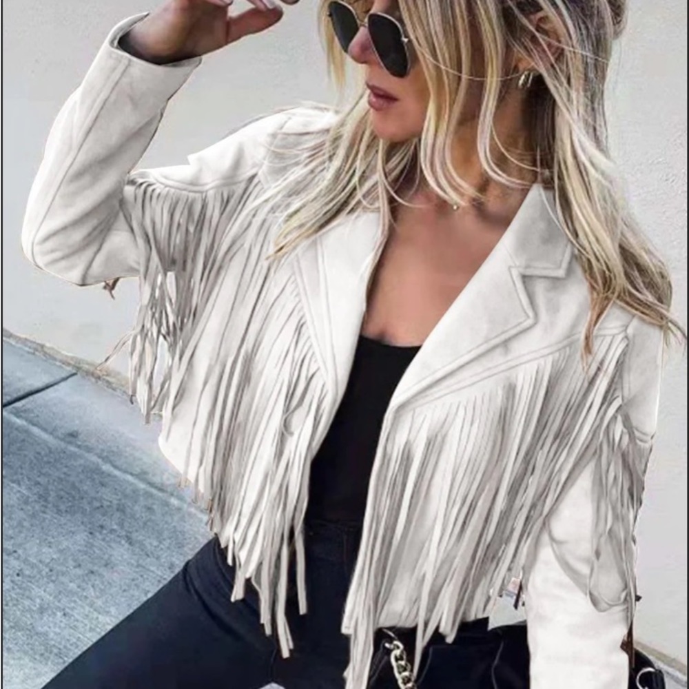 boho tassel women faux suede fringe jacket blazer - Picture 1 of 5